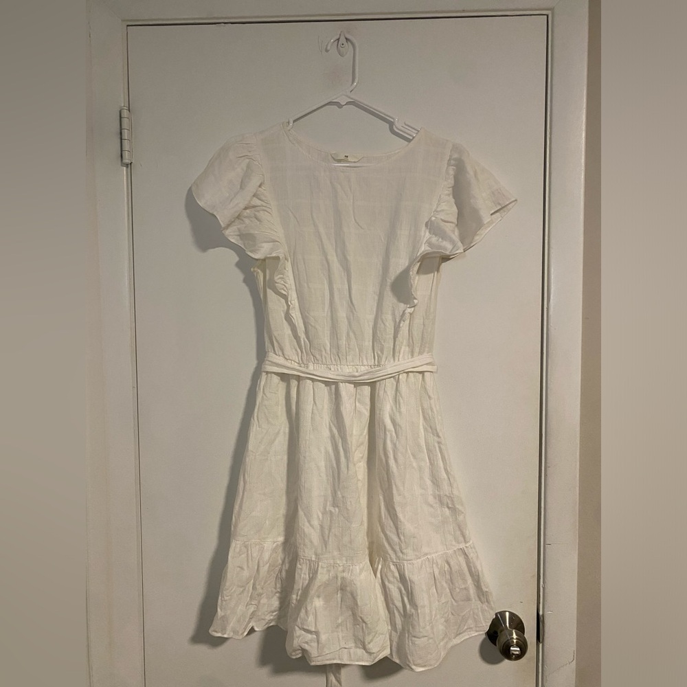 H&M White Ruffle Sleeve Mini Dress